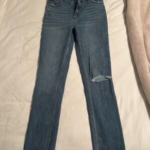 Abercrombie & Fitch Blue Straight Leg Jeans with Distressed Detail